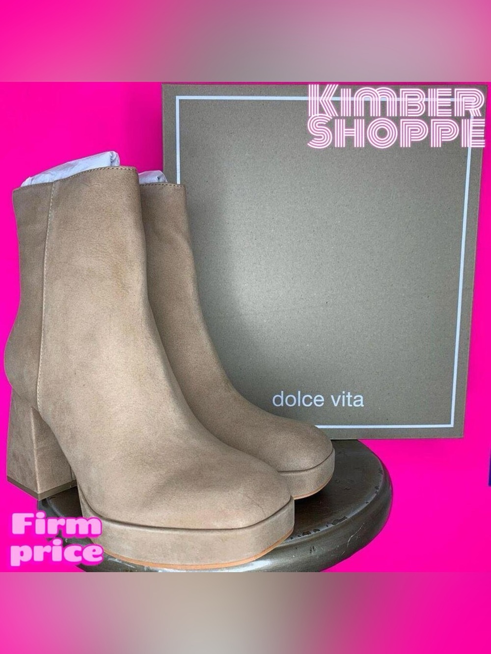 Dolce Vita Ulyses Mushroom Beige Suede Platform Ankle Boots US 9.5 UK 7 EU 40.5